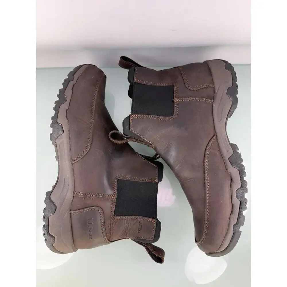 LL BEAN Traverse Insulated Trail Boots Slip On Brown Leather Chelsea Size 9 M